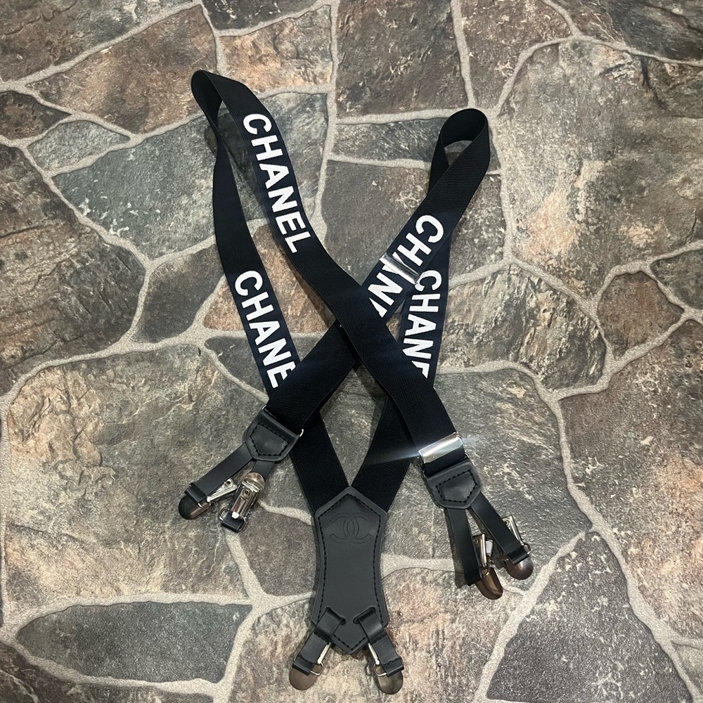 COPY - Black and white suspenders worn once can be adjusted